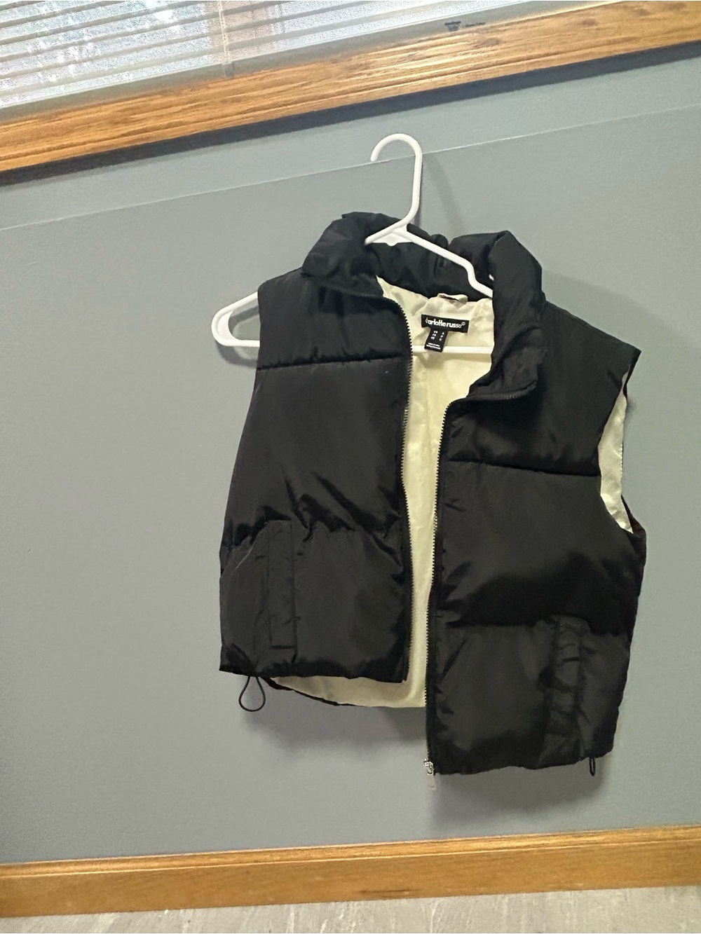 Charlotte Russe Black Puffer Vest with Cream Lining - Kids